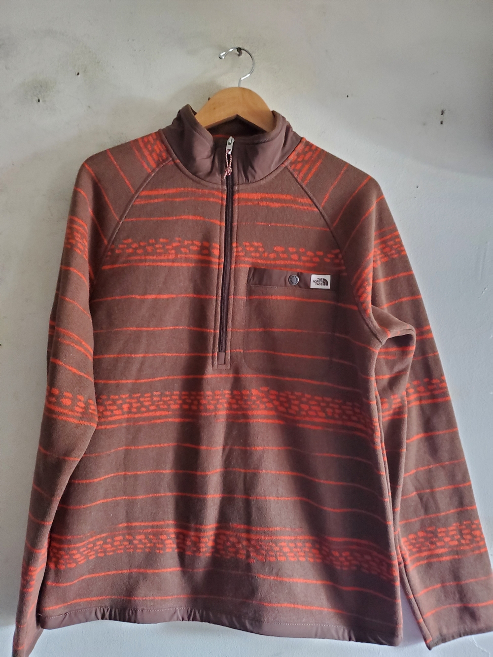 The North Face Men’s Half-Zip Fleece Sweater - Brown with Orange Stripe